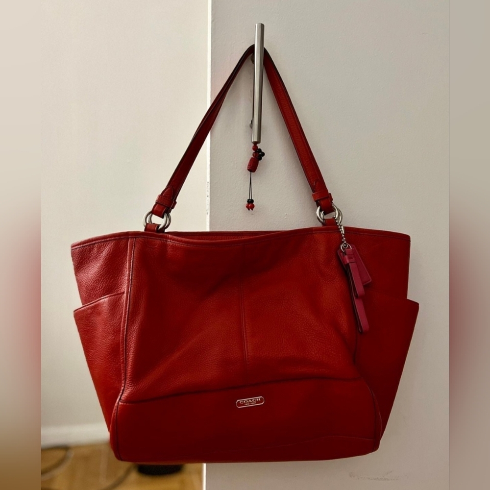 Coach Red Leather Tote Bag